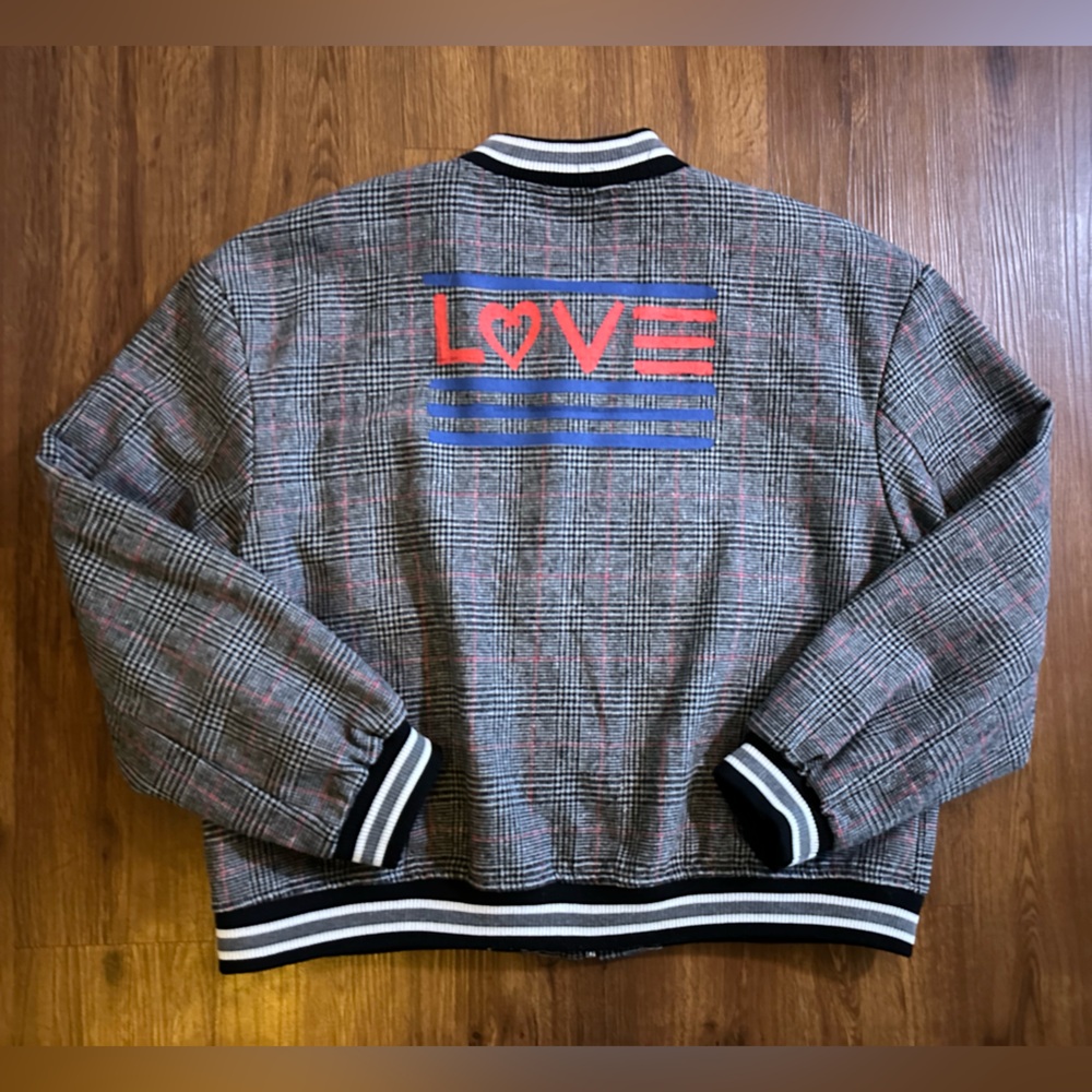 EV1 Women's Plaid Bomber Jacket with Black and White Stripes